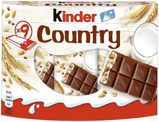 KINDER COUNTRY Čokoládové tyčinky s náplňou a cereáliami 9 ks FERRERO DE