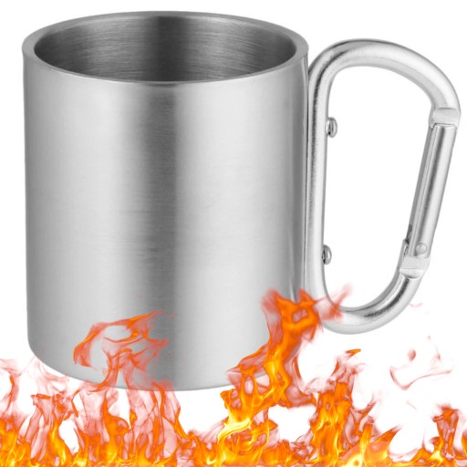 TURISTICKÝ KOVOVÝ HRNČEK S CRABINER OCELE SURVIVAL PREŽITIE