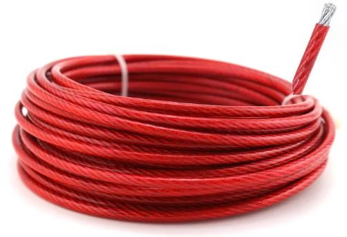 Oceľové lano v PVC plášti, 4mm červené - 5m