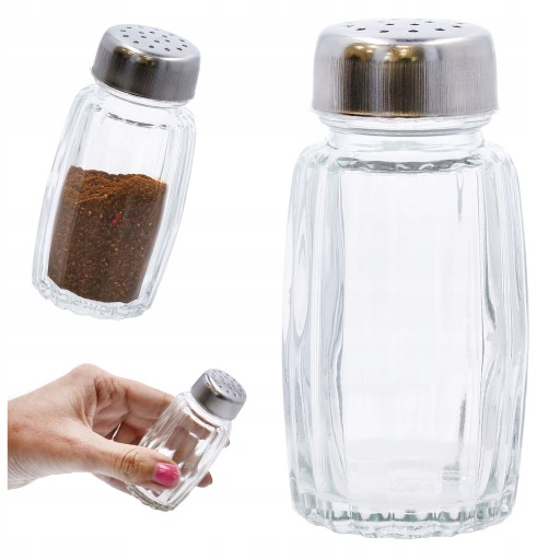 SKLENENÁ NÁDOBKA na KORENIE, 50 ml, nerezový dávkovač korenia