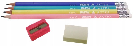 Pastelové ceruzky, sada 4 ks, + guma, tep. Astra