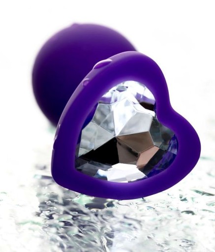 Diamantový análny kolík Medium Heart, 7 cm, fialová predohra pre začiatočníkov