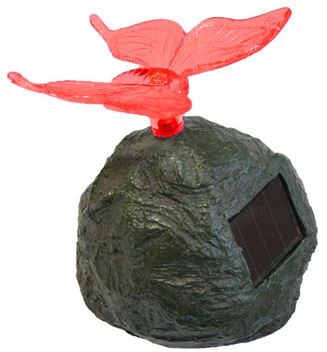 LED solárne svietidlo BUTTERFLY DRAGONFLY na kameni RGB P-605