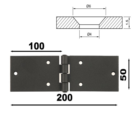 NÁBYTOKOVÝ pánt 50x200 mm ČIERNA konštrukcia, zlomený