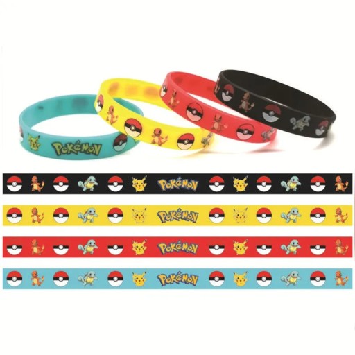 Silikónové náramky, gumičky priateľstva POKEMON, 4 ks, mix farieb