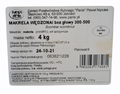 MAKRELA ÚDENÁ, VYPÚČANÁ 300-400g 1 KUS