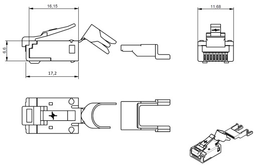 Telegartner RJ45 zástrčka cat 6 6A FS FTP STP obrazovka