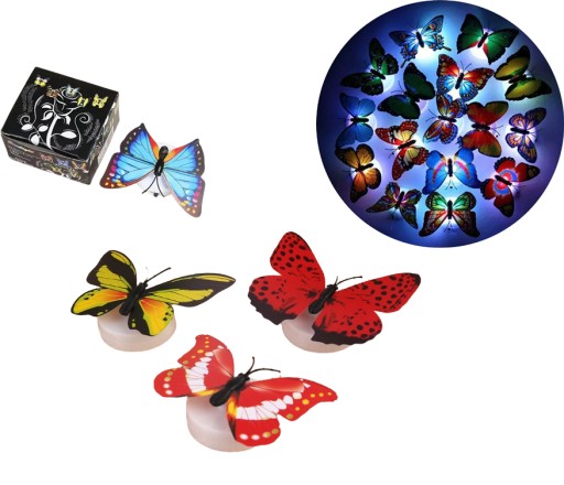 Samolepiace LED LAMPY BUTTERFLY 3D FAREBNÉ motýle 02-10