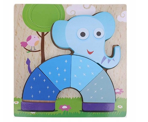 DREVENÉ BLOKY VZDELÁVACIE HÁDANKY POSTAVY SLON 3D MONTESSORI