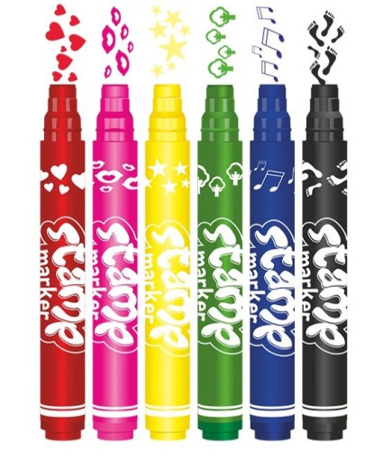 Colorino fixy, obojstranné fixy s pečiatkami, 6 farieb