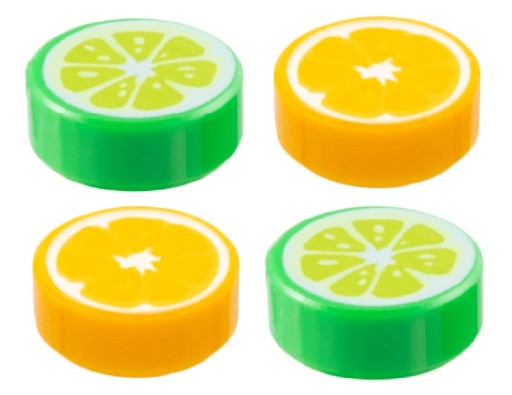 LEGO dlaždice 1x1 citrus pomaranč citrón 4 ks 98138pb262 98138pb371