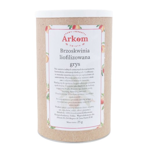 Lyofilizované broskyňové krúpy v tube s hmotnosťou 25 g