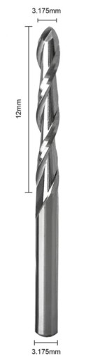 Guľôčková fréza na drevo - 2F - 3.175x12x38 - CNC VHM - držiak 3.175mm