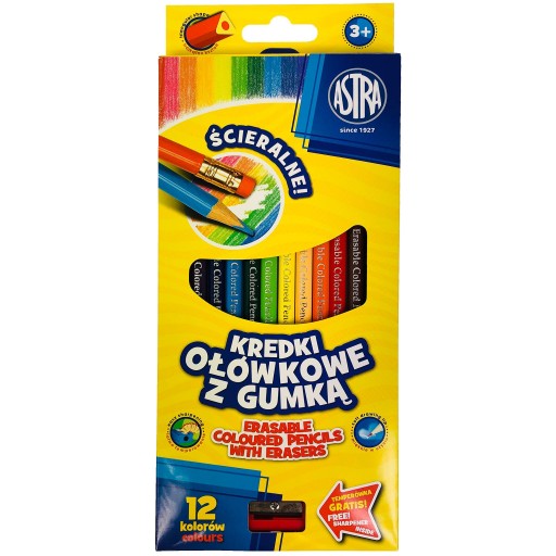 Pastelky ASTRA SCHOOL PENCIL s gumou, 12 farieb