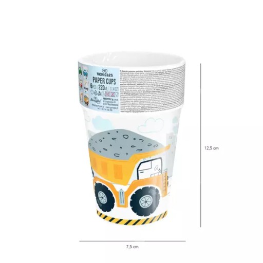 Narodeninové poháre Construction Cars for Birthday Paper 220ml 6 kusov