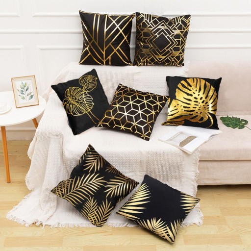 MONSTERA PLÁŠŤ NA VANKÚŠ ZLATÁ ČIERNA 45X45