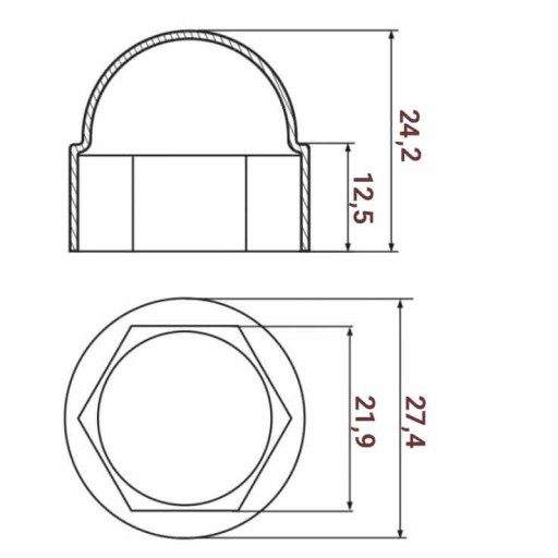 Plastový uzáver, kryt skrutky, matica, ČIERNA M14, na kľúč 22 mm