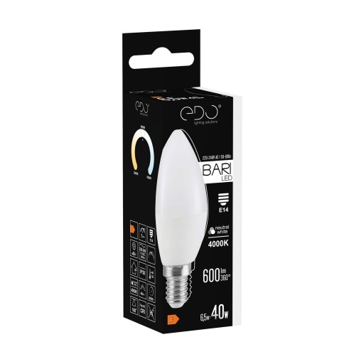 E14 LED žiarovka na sviečku 6,5W 4000K neutrálna 600lm EDO
