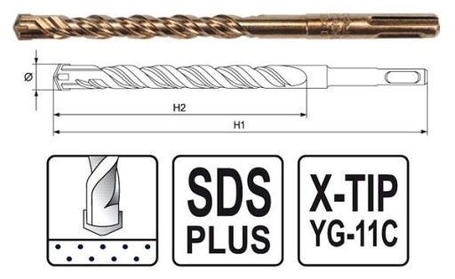 Krížový vrták do betónu sds+ 10 x 460 mm