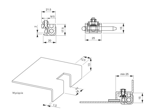 Plastový rohový pánt 1,5mm Derlin