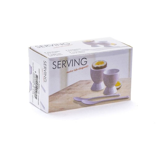 Porcelánové poháre na vajíčka s bielymi lyžičkami, sada 4 ks