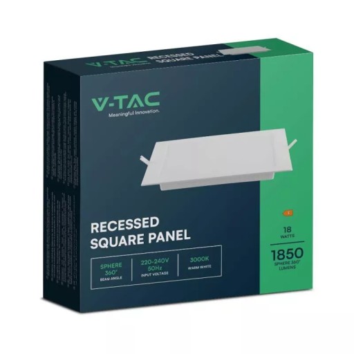 V-TAC LED panelové vstavané prémiové stropné svietidlo 18W štvorcové 220x220 VT-61018 4