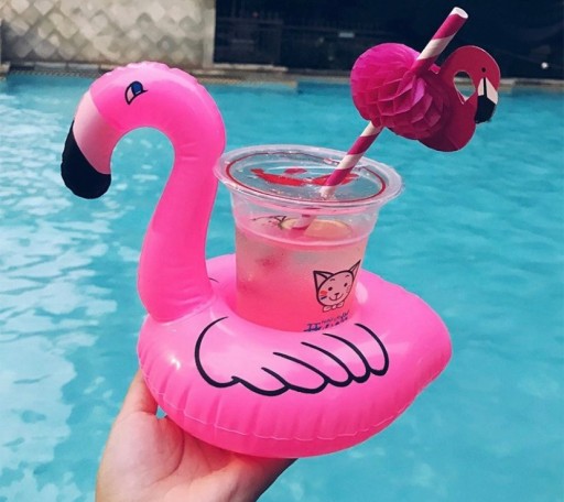 Nafukovací držiak na nápoje hrnček Coaster Flamingo for Water Drinks Pink