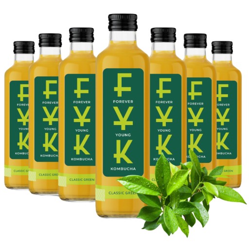 Kombucha Klasický zelený čaj 0,25L Forever Young FYK nápoj 250ml ZELENÝ