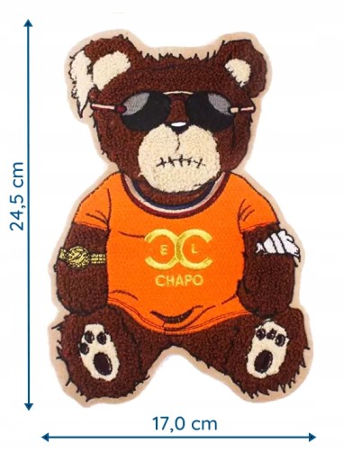 Nášivka El Chapo Teddy Bear, veľká vyšívaná aplikácia