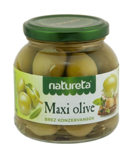 Zelené Maxi olivy, Grécke olivy 290g Natureta