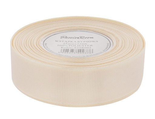 Grogrénová stuha na ozdobu, ozdobná svadobná, 25mm 22mb, svetlo krémová