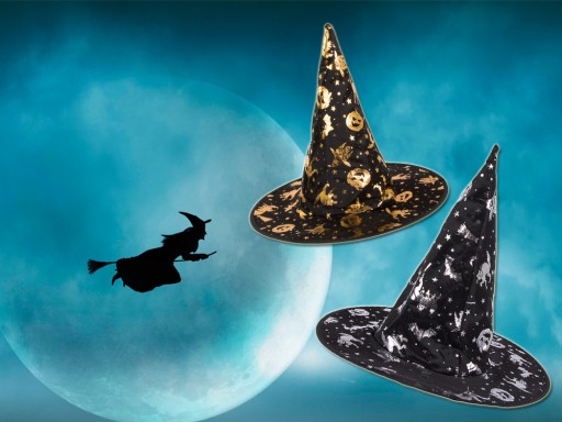 ČARODONICKÝ KLOBÚK ŠŤASTNÝ HALLOWEEN ČARODEJNICKÁ OMÁČKA TEKVICA