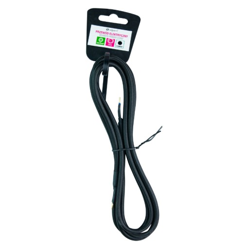 Pletený elektrický kábel, čierny, 1,8 m