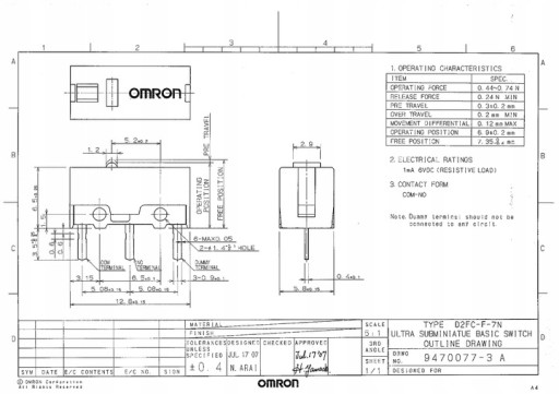 OMRON D2FC-F-K (50M) TLAČIDLO NA MYŠI MIKROTÁČKA VĽAVO VPRAVO