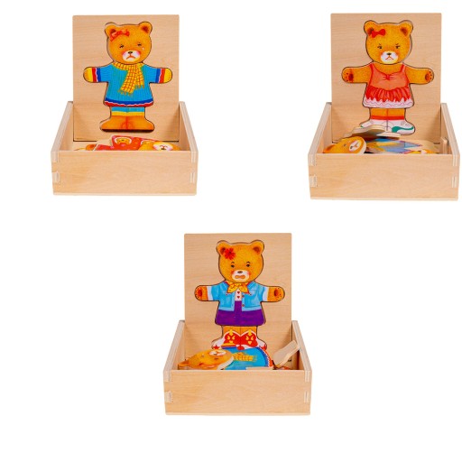 DREVENÝ MEDVEĎ OBLEČIŤ PUZZLE, DIEVČA