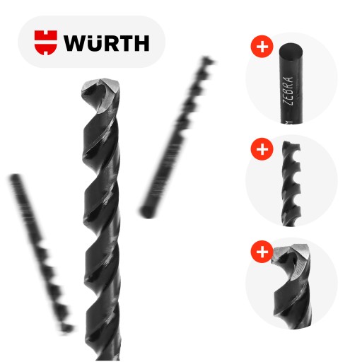 HSS ZEBRA KOV Vŕtačka DIN 338 4,2 mm WURTH do ocele Liatina ŠPIRÁLA
