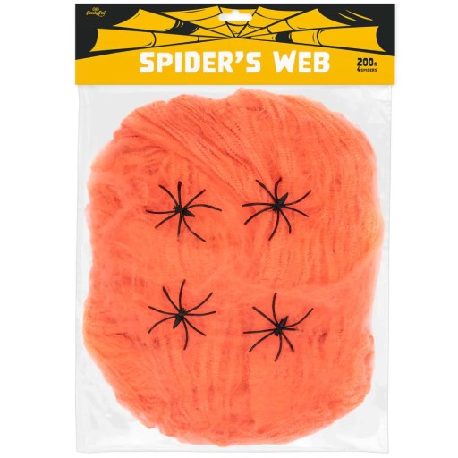 PAVUČNÁ SIEŤ NA HALLOWEENSKÉ WEBOVÉ DEKORÁCIE UMELÝ ORANŽOVÝ + PAVÚKY 200G