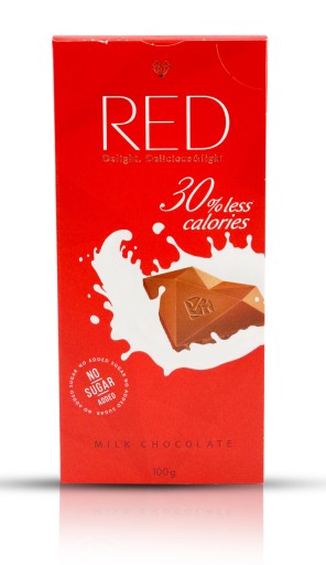 Mliečna čokoláda so zníženým obsahom kalórií (-30%) 100g ČERVENÁ