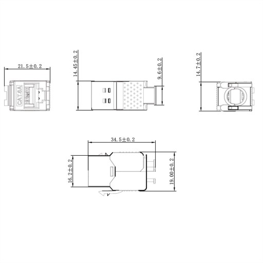 Keystone Cat.6A RJ-45 tienený beznástrojový SLIM