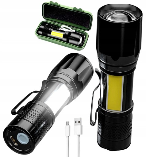 VÝKONNÉ MALÉ MEGA TAKTICKÉ COB ZOOM NABÍJACIE SVETLO NA KAMPOVANIE LED USB