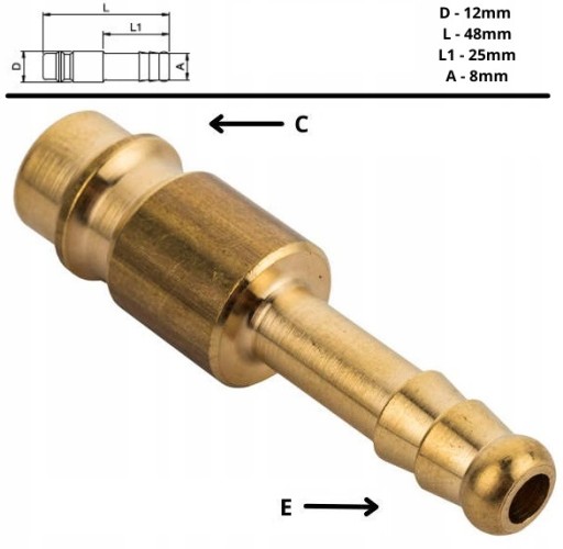 Pneumatická rýchlospojka TYP26 Zástrčka pre 8mm hadicu