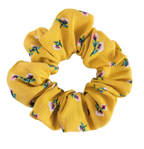 Gumička do vlasov Scrunchies, žltá, s kvetmi, gumička, gumička