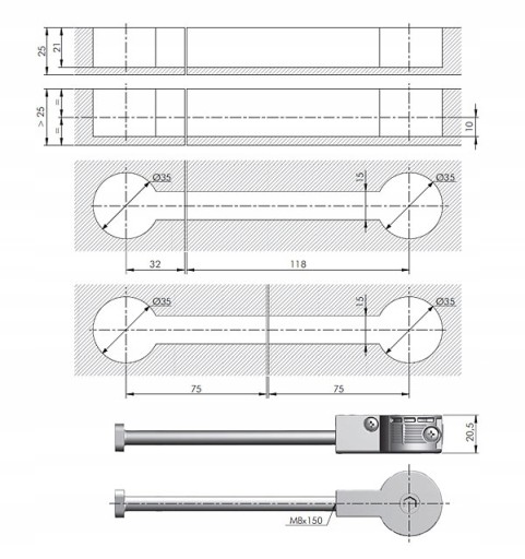 2x RÝCHLO L=150MM ITALIANA KONEKTOR NA DESKU SKRUTKA