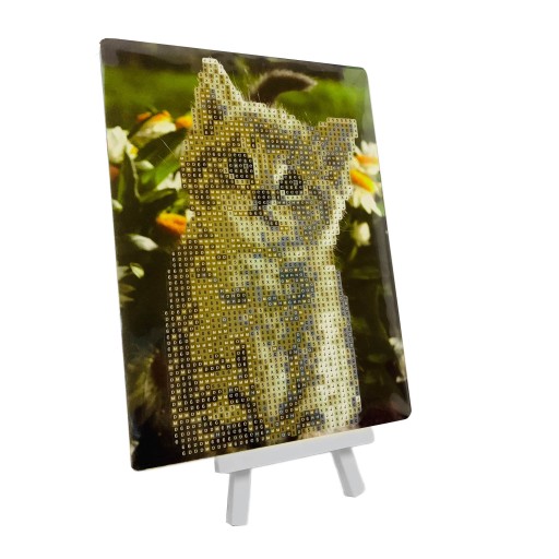 DIAMANTOVÁ MOZAIKA 5D DIAMANTOVÁ VÝŠIVKA MAČKA NA TRÁVE NA EASLESS 15X20CM