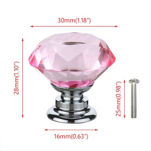 KRIŠTÁĽOVÝ NÁBYTOK RUŽOVÁ ELEGANTNÁ KRYŠTÁLOVÁ ÚCHYTKA 30mm