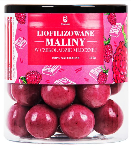 FORMELO MRAZOM SUŠENÉ MALINY V NÁDOBE S MLIEČNOU ČOKOLÁDOU 110G