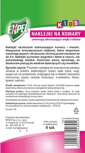 Nálepky proti komárom EXPEL pre deti, 8 kusov