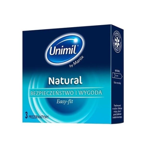 Unimil Natural, latexové kondómy, 3 ks.
