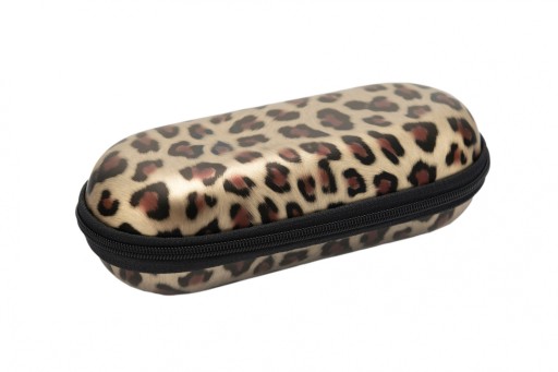 Zlaté leopardie puzdro na okuliare so zipsom