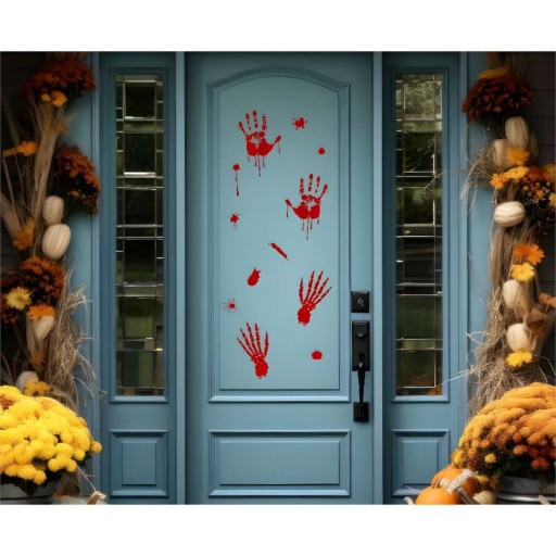 HALLOWEEN fóliové NÁLEPKY stopy dekorácie KRVA krvavé odtlačky rúk